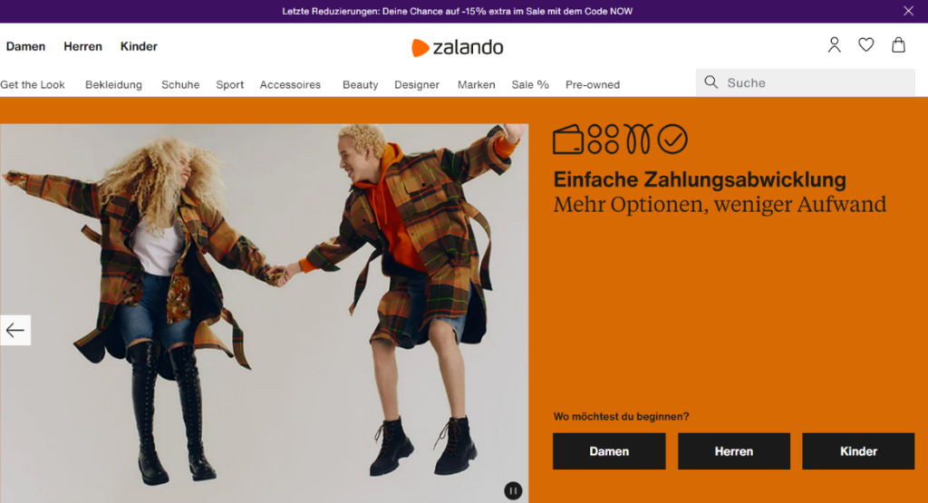 Zalando’s website in Austria