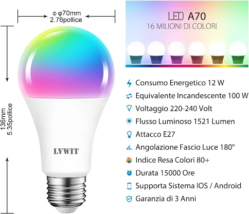 Amazon listing translation of the features of a light bulb in Italian