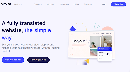 Screenshot of Weglot website homepage