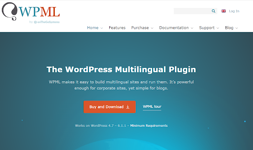 Screenshot of WPML website homepage
