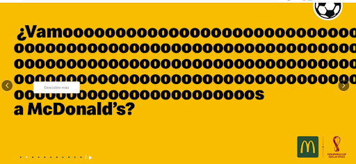 Home Page of McDonald's Spain website with a marketing campaign related to the Football Worldcup