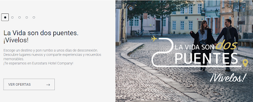 Eurostars Hotel website in Spanish with a catchy phrase that resonates with the Spanish audience