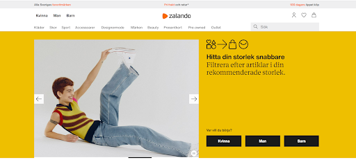 screenshot of Zalando Sweden homepage