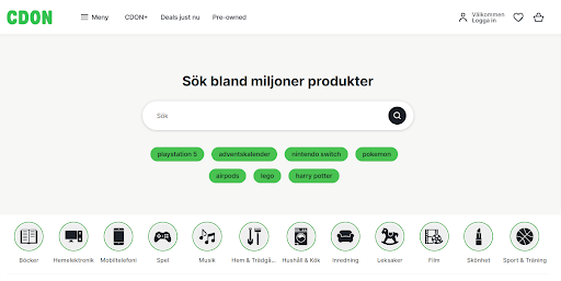 screenshot of the marketplace cdon.se