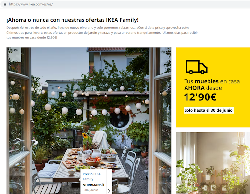 Home Page of Ikea in Spain featuring a table in a garden