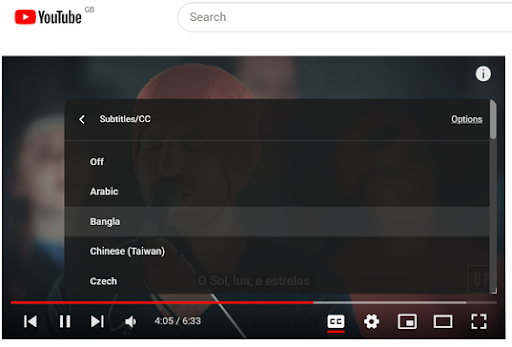 YouTube multilingual subtitles