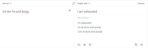 screenshot with a German into English translation on DeepL