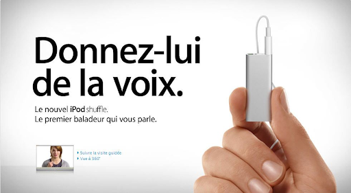 Apple’s slogan in French “donnez-lui de la voix”