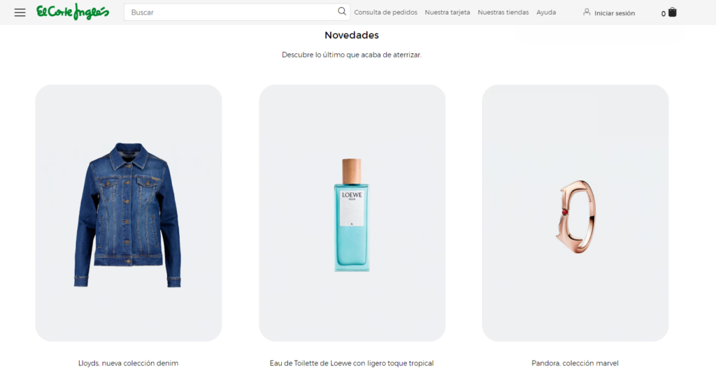 Homepage of Corte Inglés