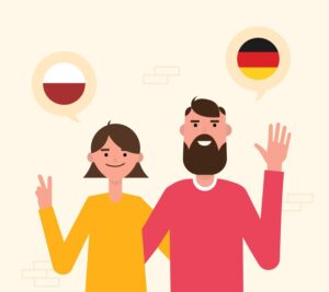 Man and woman with German and Austrian flags